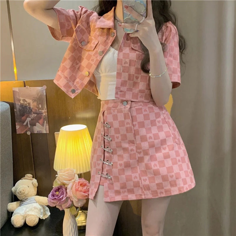 Chanel Suit Women's Summer Wear  New Design Sense Love Plaid Short Short Sleeve Jacket Two-Piece Set Fleece Jacket Down Jacket Feather Jacket