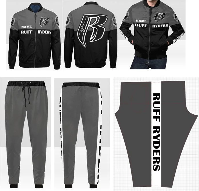RR Custom Name Varsity Style Jacket and Matching Joggers Set Blk/Gry Denim Jacket Leather Jacket Suede Jacket