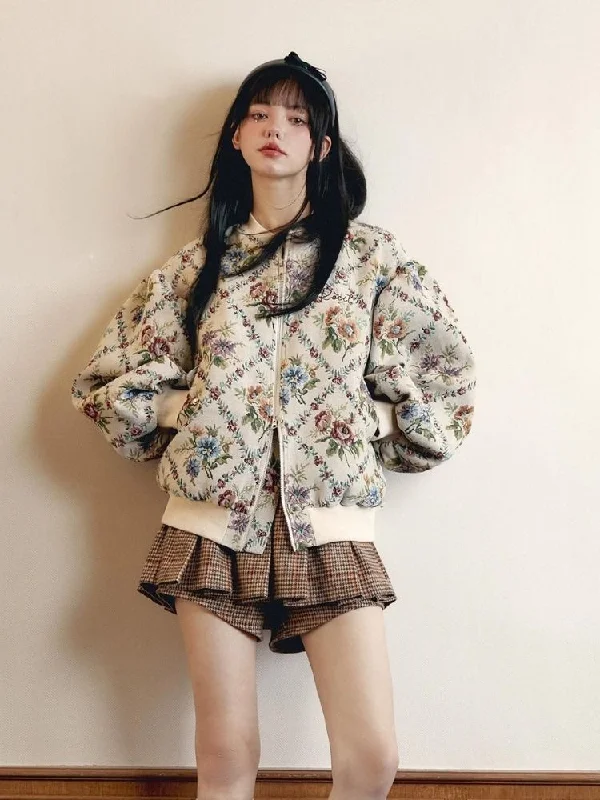 Oil Painting Jacquard Cotton Jacket【s0000005523】 Zippered Front Buttoned Front Snap Front