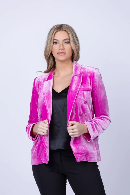 L'Agence Kenzie Double Breasted Blazer in Hot Pink Women's Plaid Suit