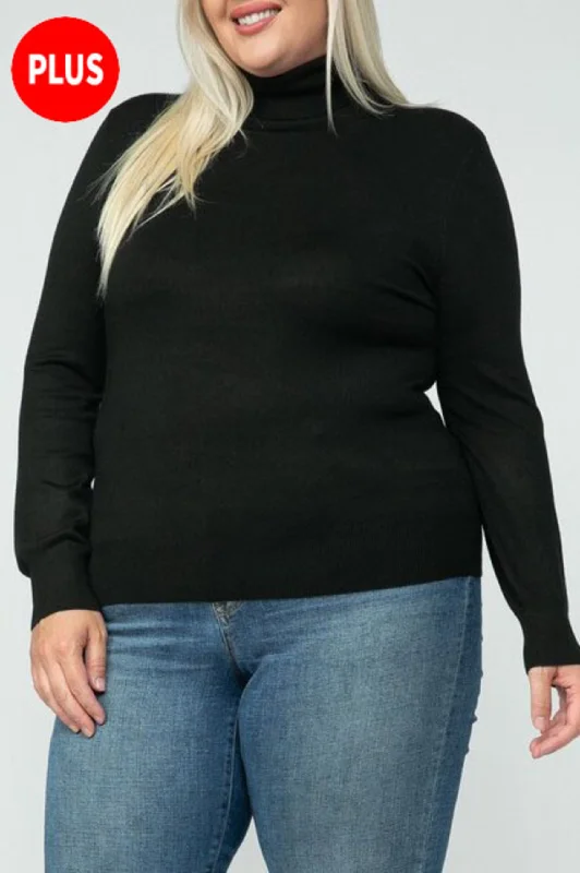 Women's Plus size Long Sleeve Turtleneck Semi Fitted Knitted Pullover Sweater Tops Welt Pockets Slit Pockets Flap Pockets