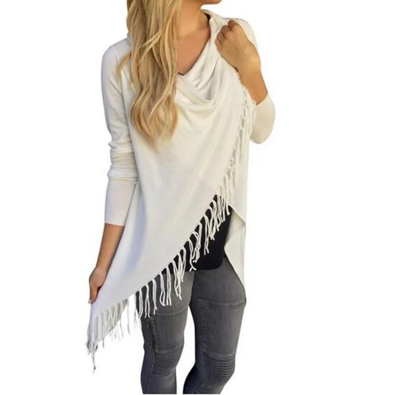 Tassel T shirt Women Long Sleeve Irregular Bow Shawl Tops Loose Plus Size S-3XL Casual Cardigan Tee Shirts Embroidered Appliqued Beaded