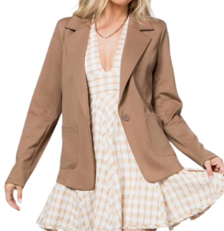 Ponte One Button Patch Pocket Blazer In Dark Taupe Women's Simple Blazer