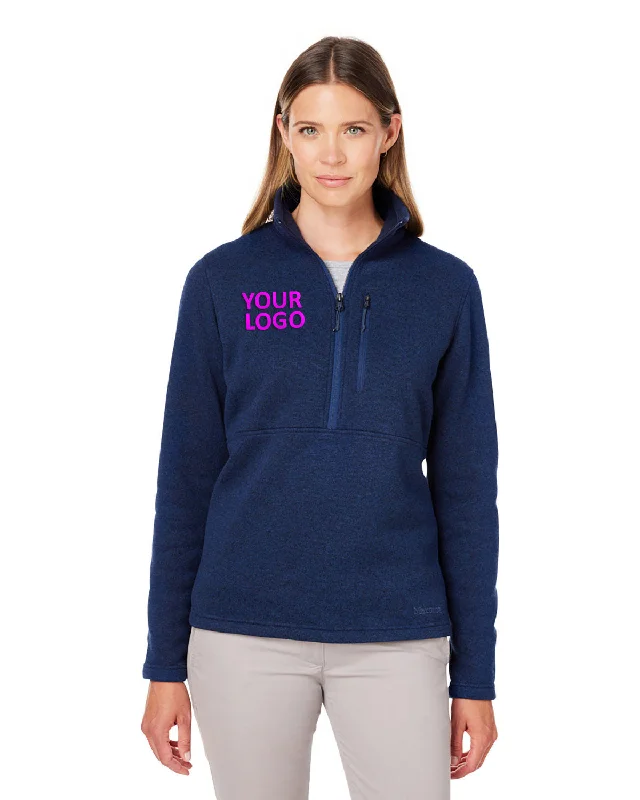 Marmot Ladies Dropline Sweater Fleece Half-Zips, Arctic Navy Herringbone Houndstooth Plaid Marmot Ladies Dropline Sweater Fleece Half-Zips, Arctic Navy Herringbone Houndstooth Plaid