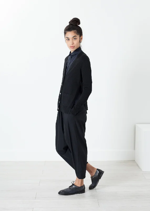 Square Cardigan in Black Spandex Rayon Corduroy