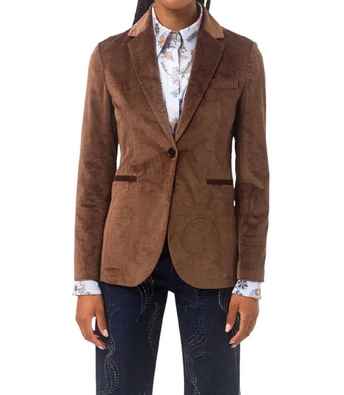 Velvet Blazer In Brown Women's Casual Suit