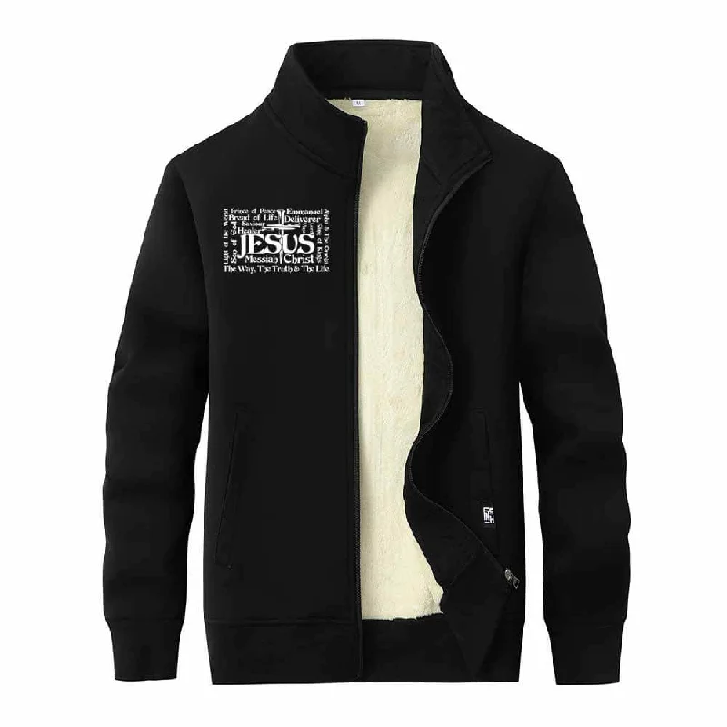 Jesus Cross Christian Stand Collar Zip Fleece Sherpa Cardigan Elegant Classic Vintage