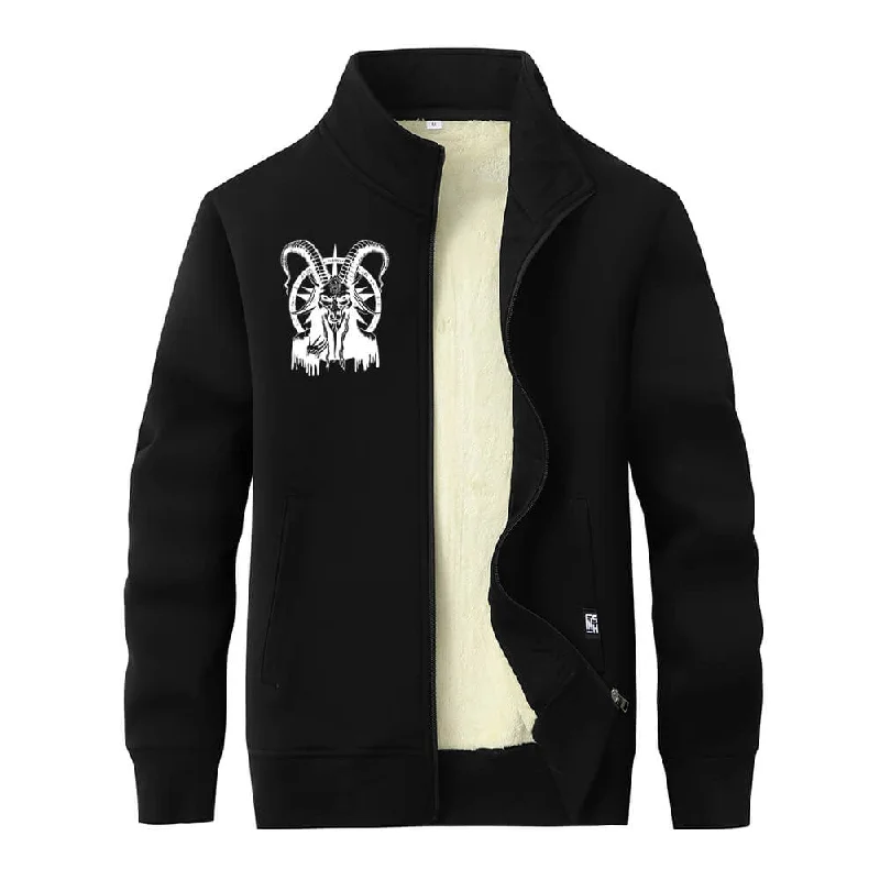 Demon Black Goat Stand Collar Zip Fleece Sherpa Cardigan Transparent Opaque Sheer