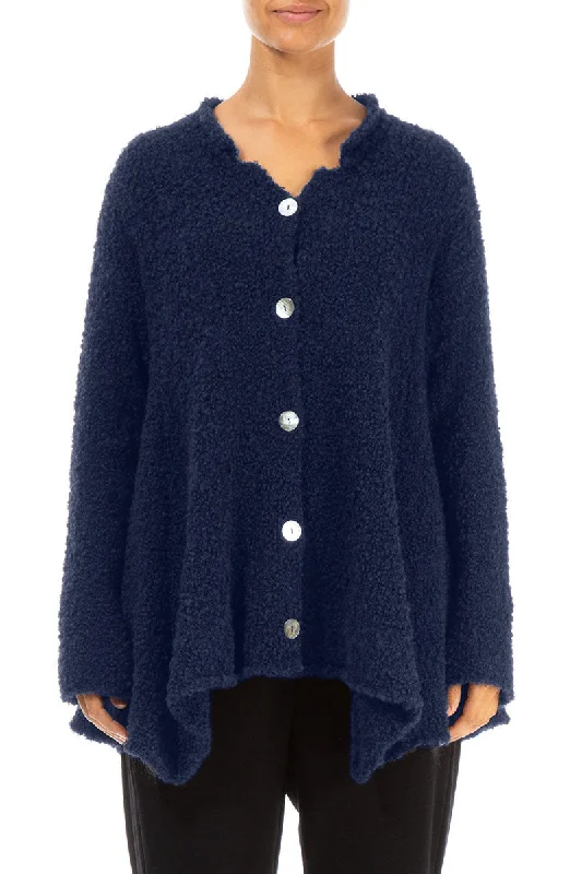 Buttoned Blue Violet Alpaca Wool Cardigan Front Pockets Side Pockets Patch Pockets