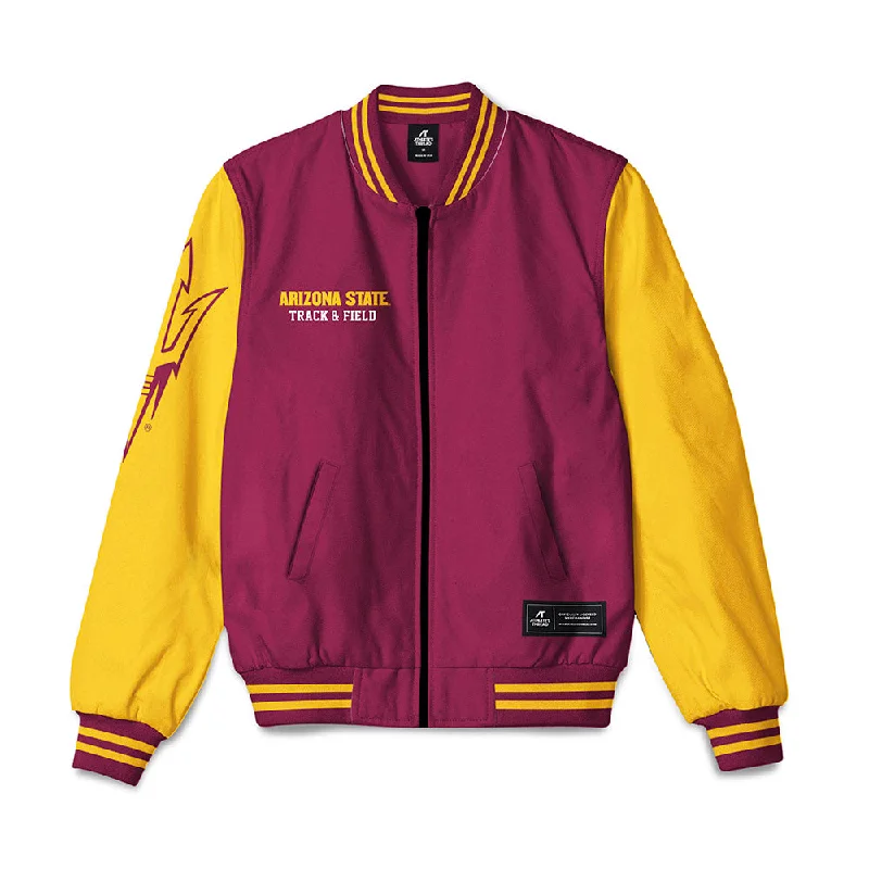 Arizona State - NCAA Women's Track & Field : Lauren Brown - Bomber Jacket A-Line Jacket Boat Neck Shawl Collar Arizona State - NCAA Women's Track & Field : Lauren Brown - Bomber Jacket A-Line Jacket Boat Neck Shawl Collar