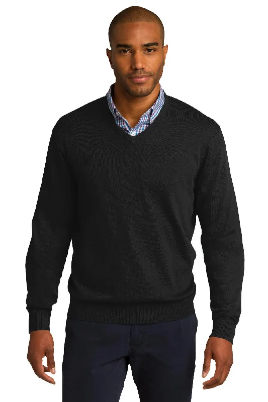 Port Authority V-Neck Sweater. SW285 Cable Knit Ribbed Knit Lace Knit