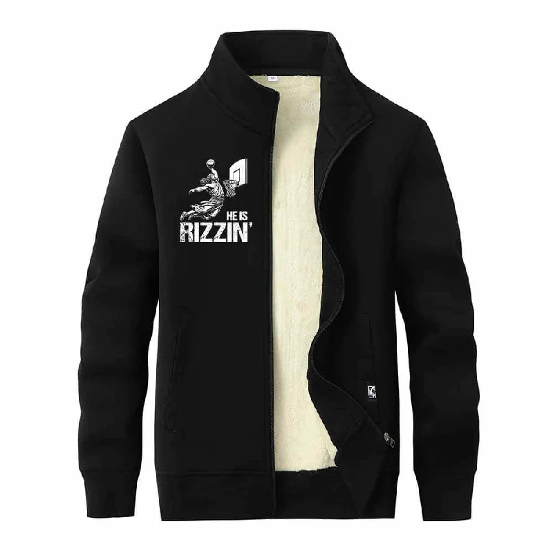 He Is Rizzin Jesus Playing Basketball Stand Collar Zip Fleece Cardigan Bright Pastel Dark