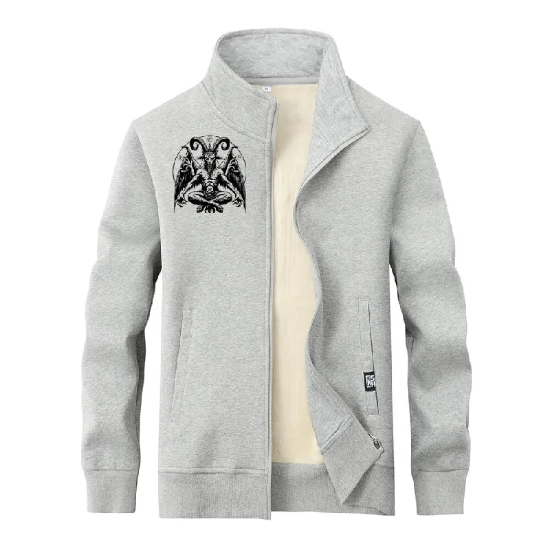 Satan Baphomet Goat Fleece Sherpa Stand Collar Zip Cardigan Mesh Cardigan Canvas Denim