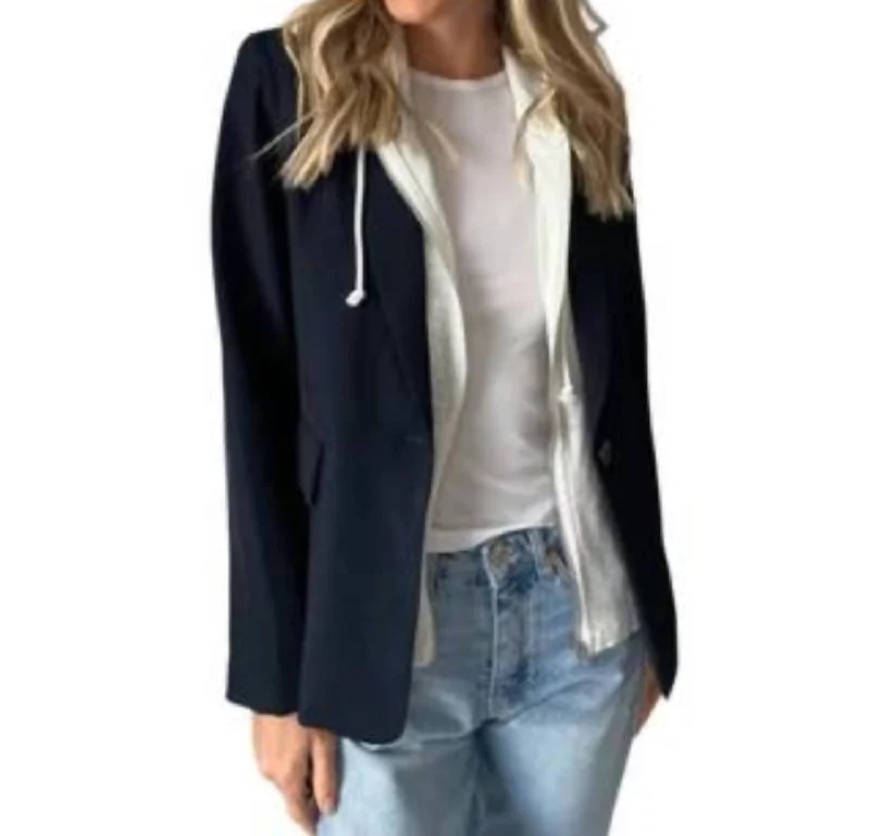 2-In-1 Hooded Drew Blazer In Navy Women's Custom Jacket