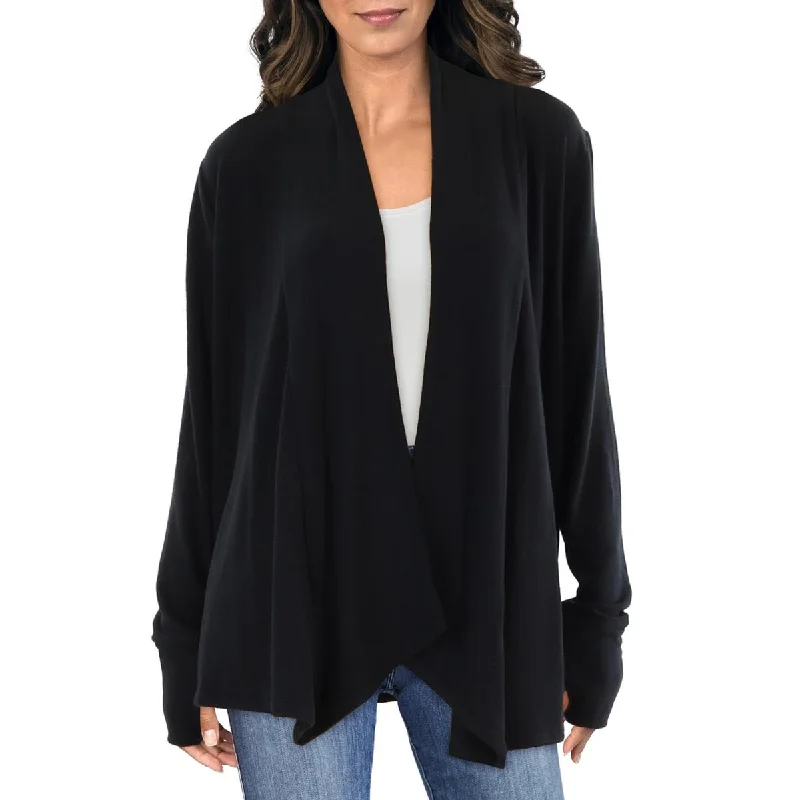Womens Open Front Stretch Cardigan Sweater Front Pockets Side Pockets Patch Pockets