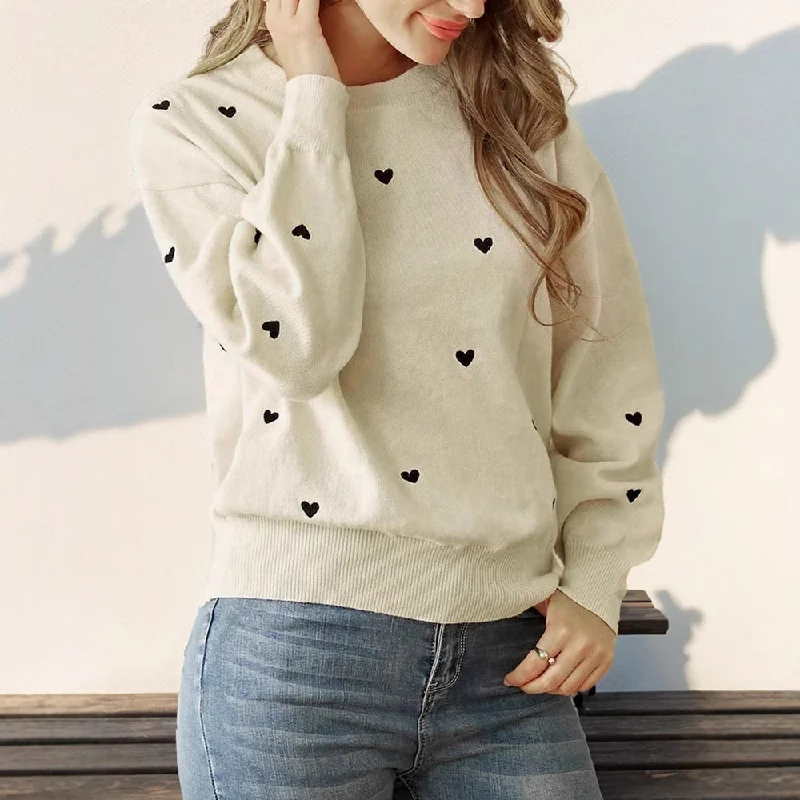 IKEARLAX hot sale Valentine's Day love crew neck sweater women's simple and versatile premium milk white pullover sweater Boxy Sweater Fitted Sweater A-Line