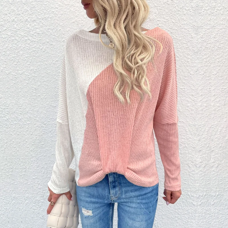 IKEARLAX New  Hot Trade popular Autumn New 2025 Women's Clothing Pullover Color Matching Japanese Color Matching Pink Knitted Sweater Fitted Slim Tailored