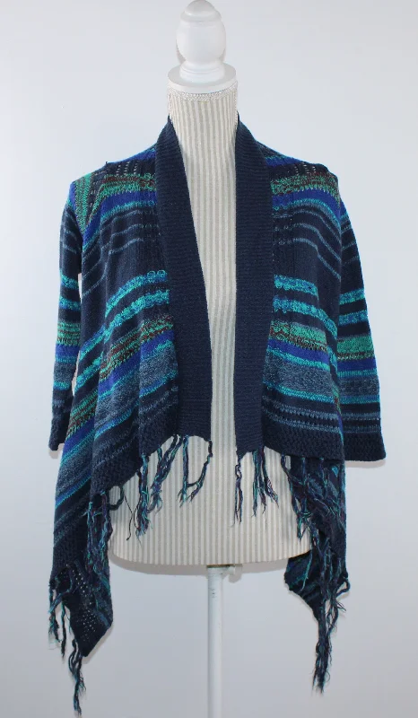 SAY WHAT BLUE PATTERNED CARDIGAN LADIES SIZE 10 PRE-LOVED Thin Thick Dense