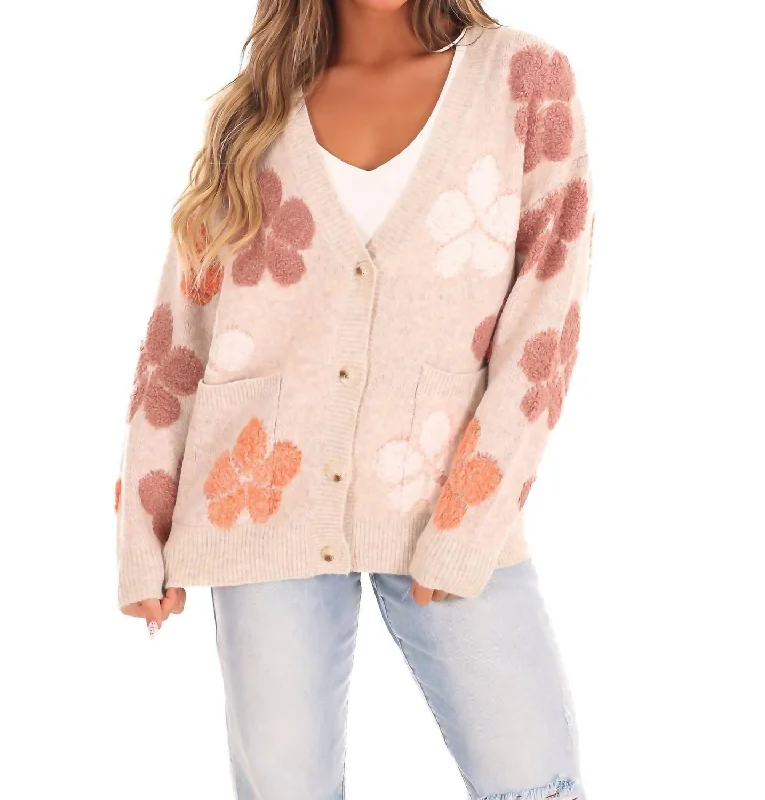 Floral Fantasy Cardigan In Ivory Chenille Brocade Lace