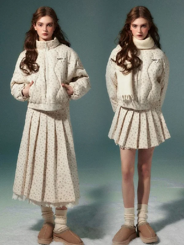 White down jacket and pleated skirt【s0000004538】 Herringbone Jacket Houndstooth Jacket Plaid Jacket