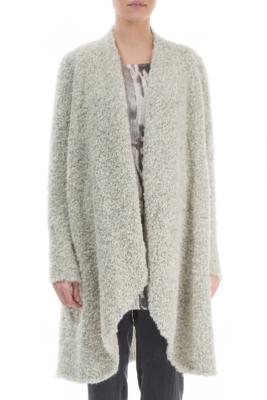 Open Mélange Ivory Alpaca Wool Coat Cardigan Plaid Cardigan Polka Dot Checkered