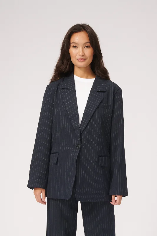 Oversized Blazer - Navy Pinstripe Silk Women's Blazer