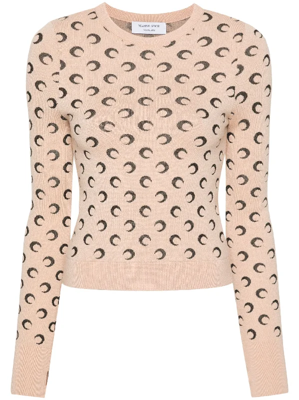 MARINE SERRE CRESCENT-MOON-JACQUARD JUMPER Real Fur Shearling Chenille
