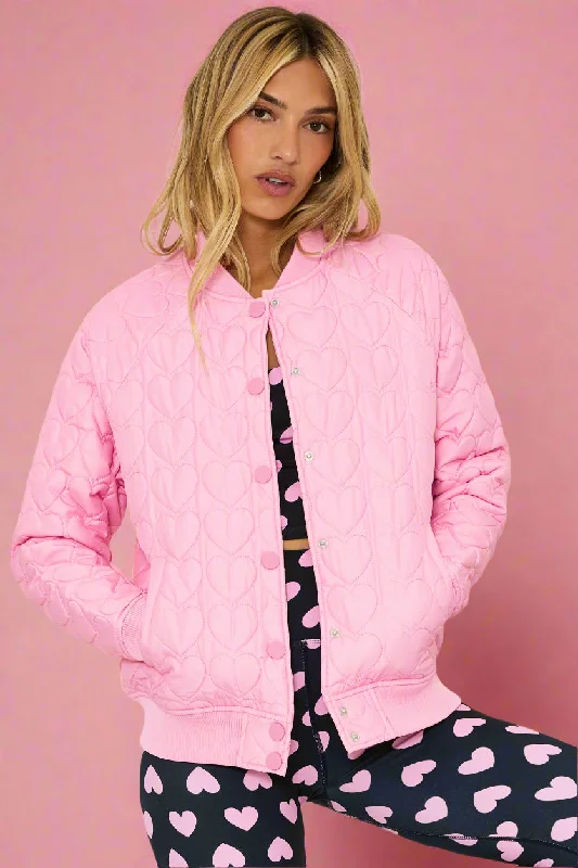 Beach Riot Flight Jacket Prism Pink Heart Knit Fabric Woven Fabric Fleece Fabric