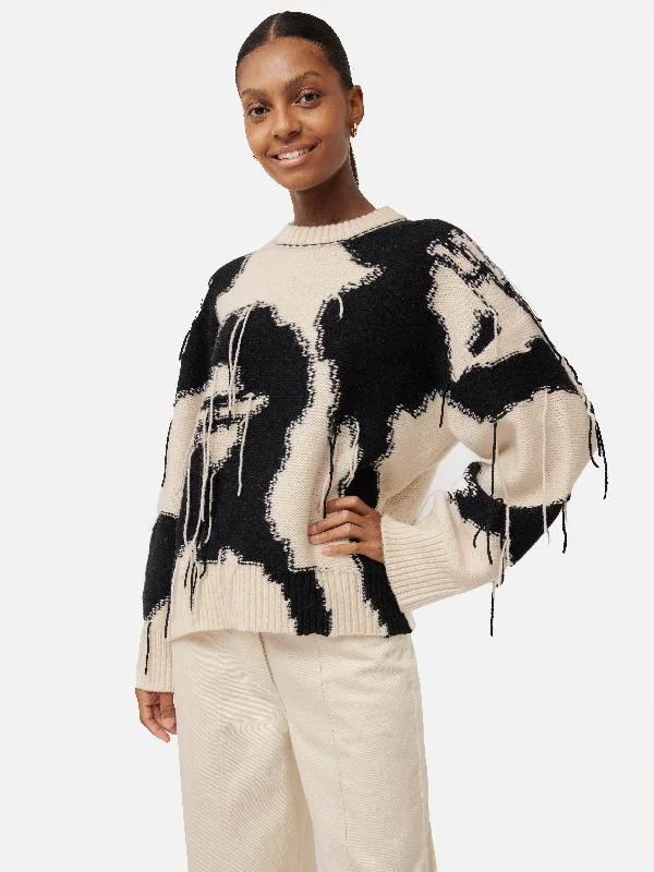 Floral Intarsia Jumper | Monochrome Beaded Sweater Sequined Faux Fur