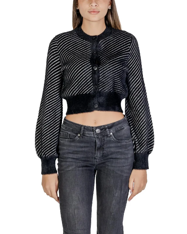 Sandro Ferrone  Striped Fuzzy Cardigan - Black Real Fur Shearling Chenille