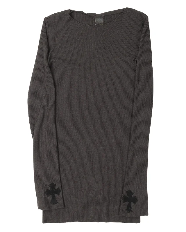 Rick Owens Cross Patch Cashmere Sweater Spandex Rayon Corduroy