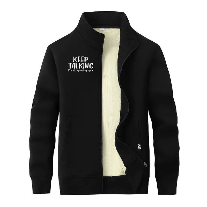 Multicolor Keep Talking Stand Collar Zip Fleece Sherpa Cardigan Embroidered Appliqued Beaded Multicolor Keep Talking Stand Collar Zip Fleece Sherpa Cardigan Embroidered Appliqued Beaded