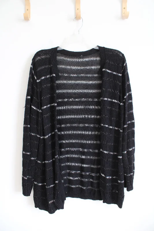 Black & Gray Knit Striped Cardigan | L Print Jacquard Patchwork