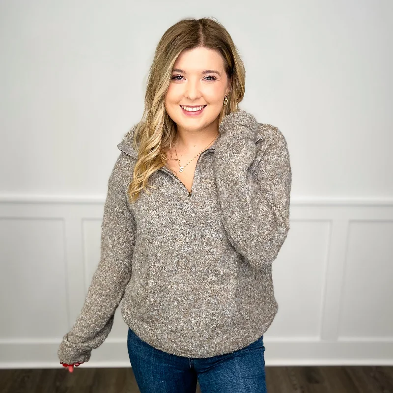 Hem & Thread So Warm Knit Long Sleeve Brown Quarter Zip Sweater Top Front Pockets Side Pockets Patch Pockets Hem & Thread So Warm Knit Long Sleeve Brown Quarter Zip Sweater Top Front Pockets Side Pockets Patch Pockets