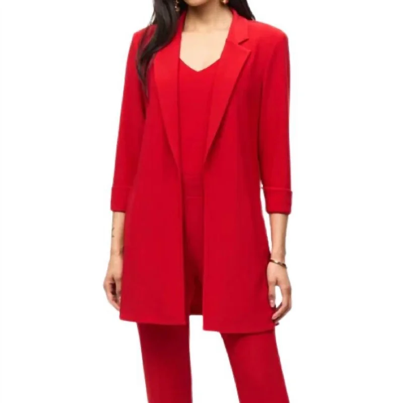 Knit Long Blazer In Red Women's Stripe Blazer