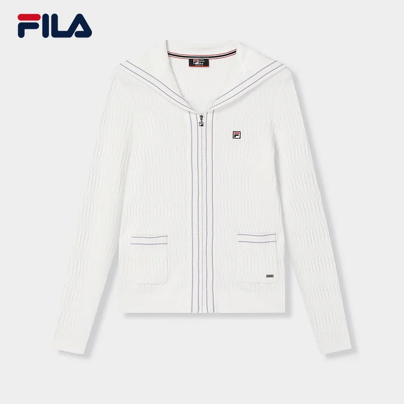 FILA CORE LIFESTYLE MODERN HERITAGE THE LOUVRE PALACE Women Cardigan (Ash white) Striped Floral Plaid FILA CORE LIFESTYLE MODERN HERITAGE THE LOUVRE PALACE Women Cardigan (Ash white) Striped Floral Plaid
