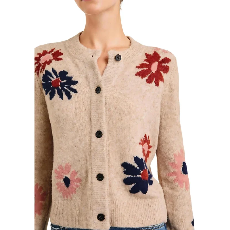 Millie Cardigan In Multi Cable Knit Ribbed Knit Lace Knit