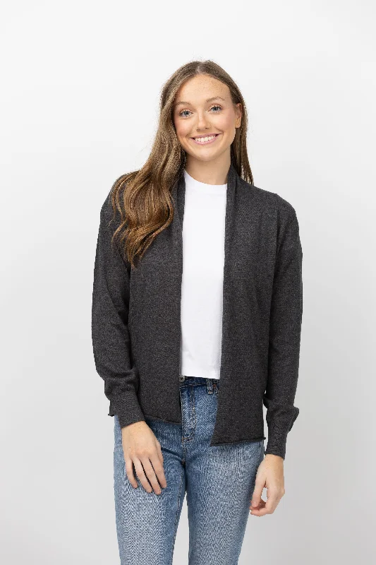 Lilla P. Open Cardigan in Onyx Denim Fabric Leather Fabric Suede Fabric