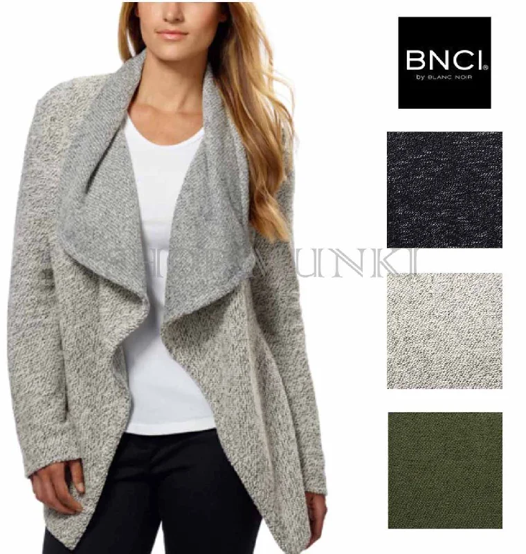 BNCI by Blanc Noir Women's Tweed Drape Front Shawl Collar Cardigan Sweater Satin Blend Silk Blend Wool Blend BNCI by Blanc Noir Women's Tweed Drape Front Shawl Collar Cardigan Sweater Satin Blend Silk Blend Wool Blend