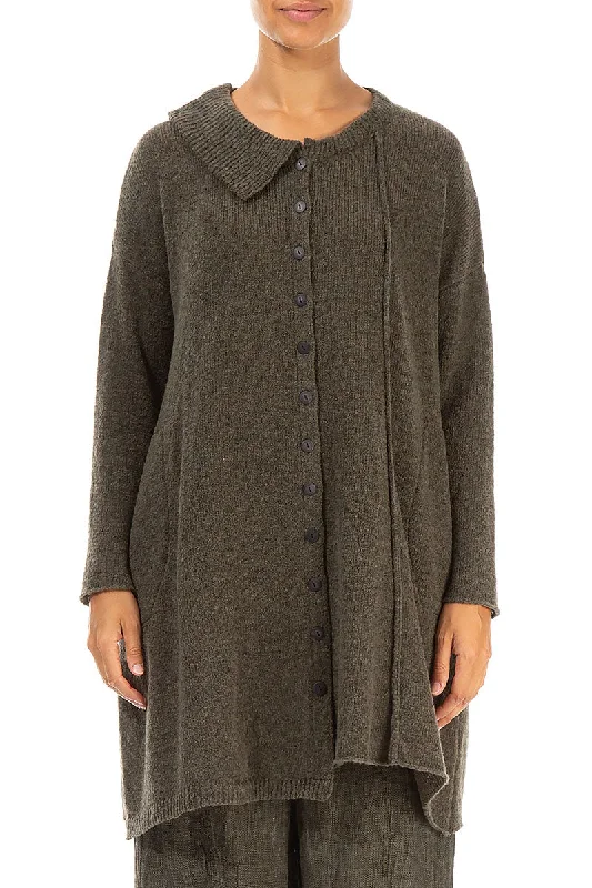 Asymmetrical Khaki Wool Cardigan Nylon Fabric Polyester Fabric Spandex Fabric