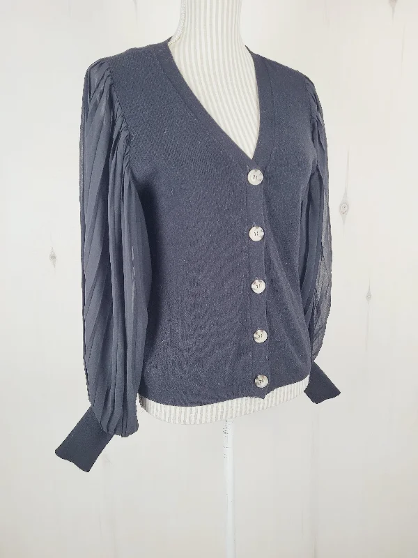 BLACK CARDIGAN WITH SHEER SLEEVES APPROX LADIES MEDIUM PRE-LOVED Anti-Pilling Anti-Shrink Durable