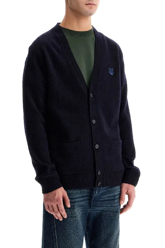 Maison Kitsune Bold Fox Head Wool Cardigan Print Jacquard Patchwork