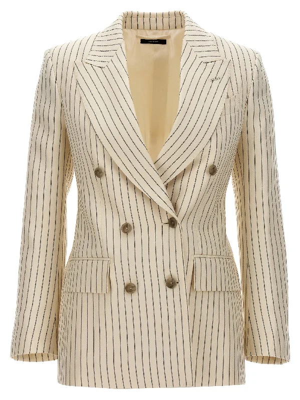 Striped Double-breasted Blazer Women's Banquet Suit