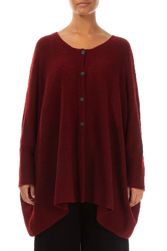 Loose Boxy Maroon Wool Cardigan Button Cardigan Zip Cardigan Pullover Cardigan