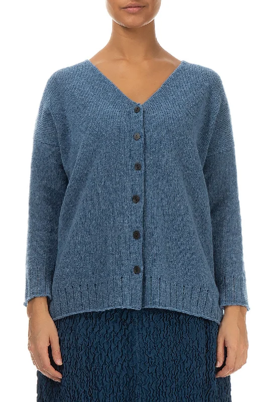 Ribbed V-Neck Petrol Blue Wool Cardigan Chenille Fabric Brocade Fabric Lace Fabric