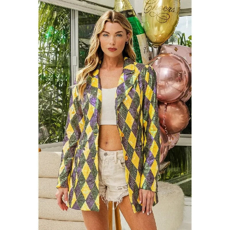 Ive Mardi Gras Sequin Diamond Pattern Blazer Women's Classic Blazer