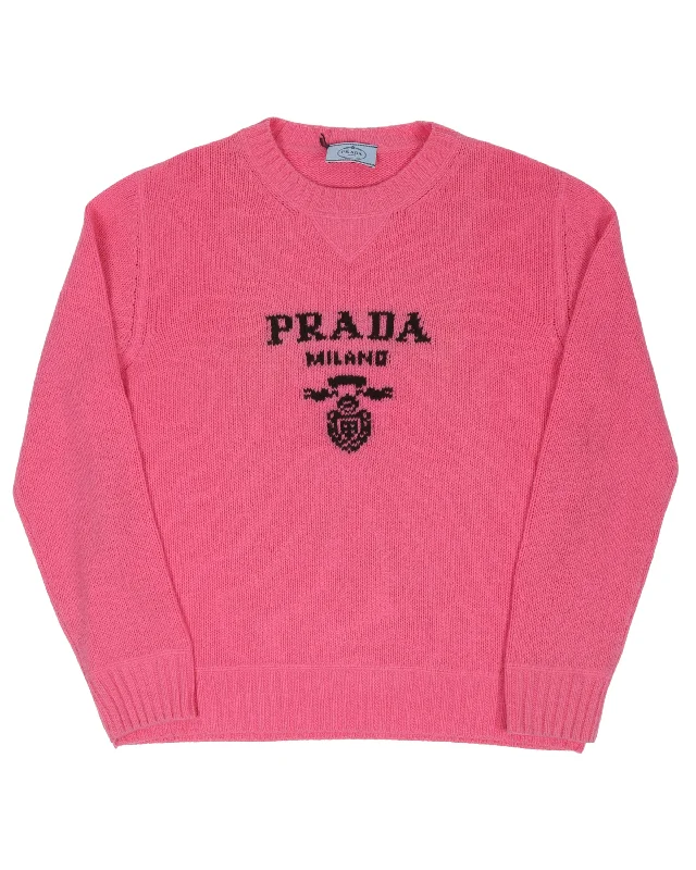 Logo Knit Sweater Chenille Blend Fleece Blend Nylon Blend