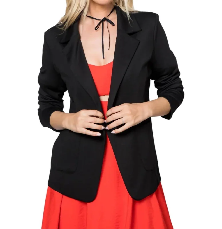 Ponte One Button Patch Pocket Blazer In Black Women's Pencil Blazer