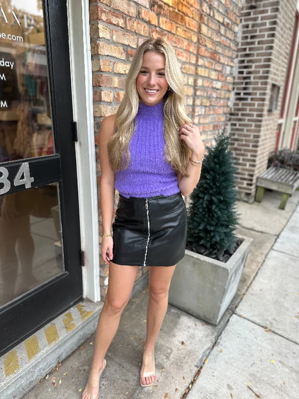 Fuzzy Sweater Tank- Purple Stylish Fashionable Trendy