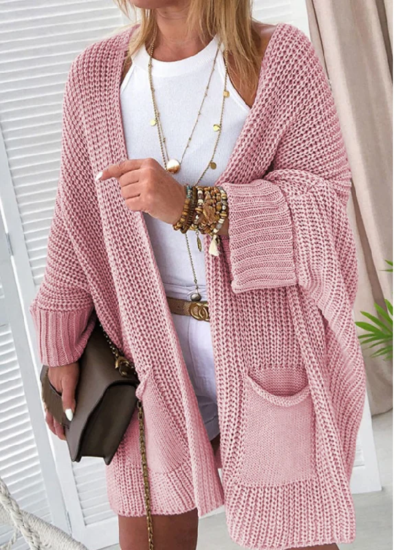 Pink Batwing  Oversized Cable Knit Cardigan Neon metallic Matte